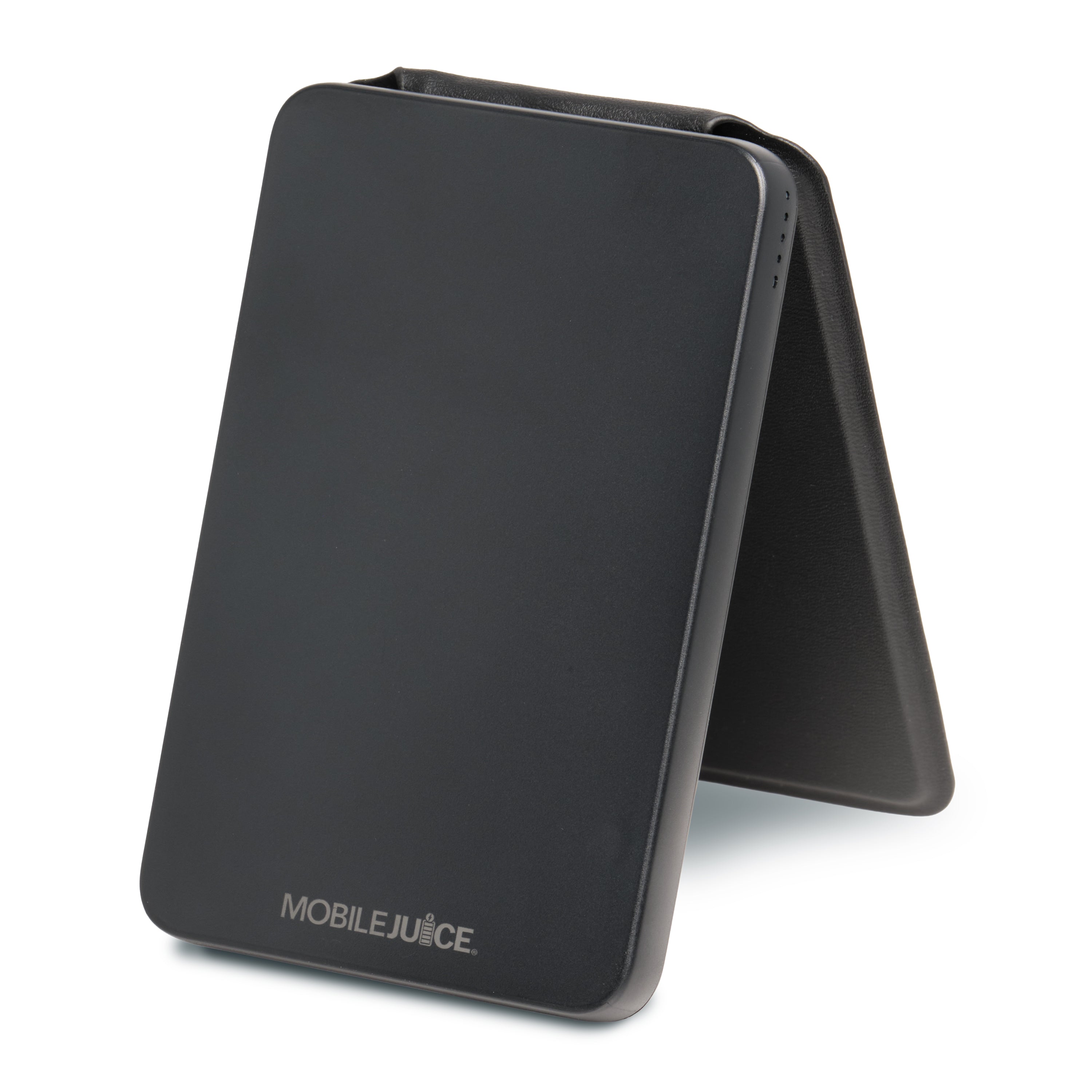 Black magnetic charger with 'MOBILE JUICE' branding on a white background