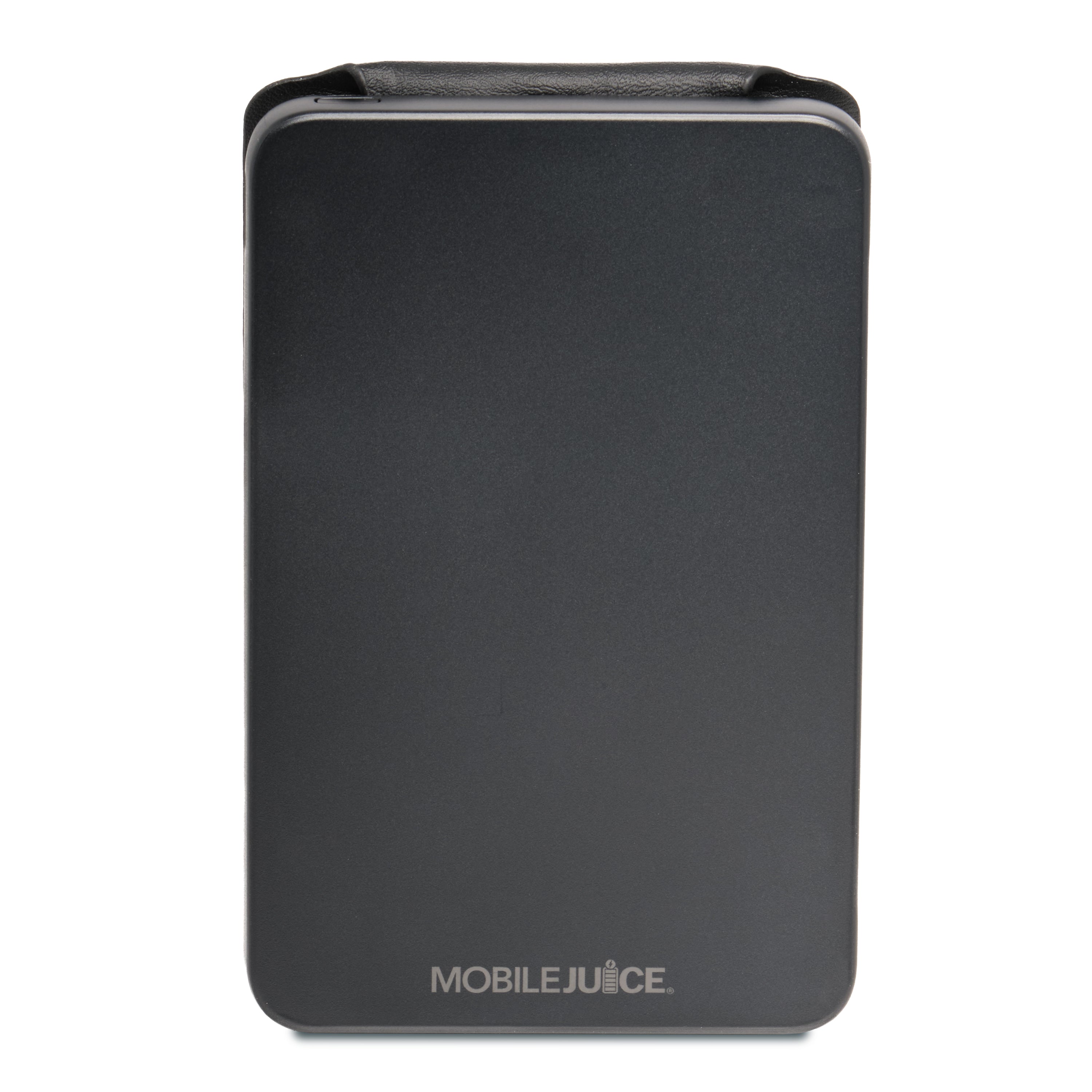 Black power bank with 'MOBILE JUICE' branding on a white background