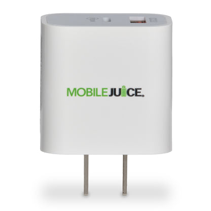White power adapter with 'MOBILE JUICE' branding on a white background