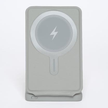 Gray wireless charging pad with lightning bolt symbol magsafe compatible 