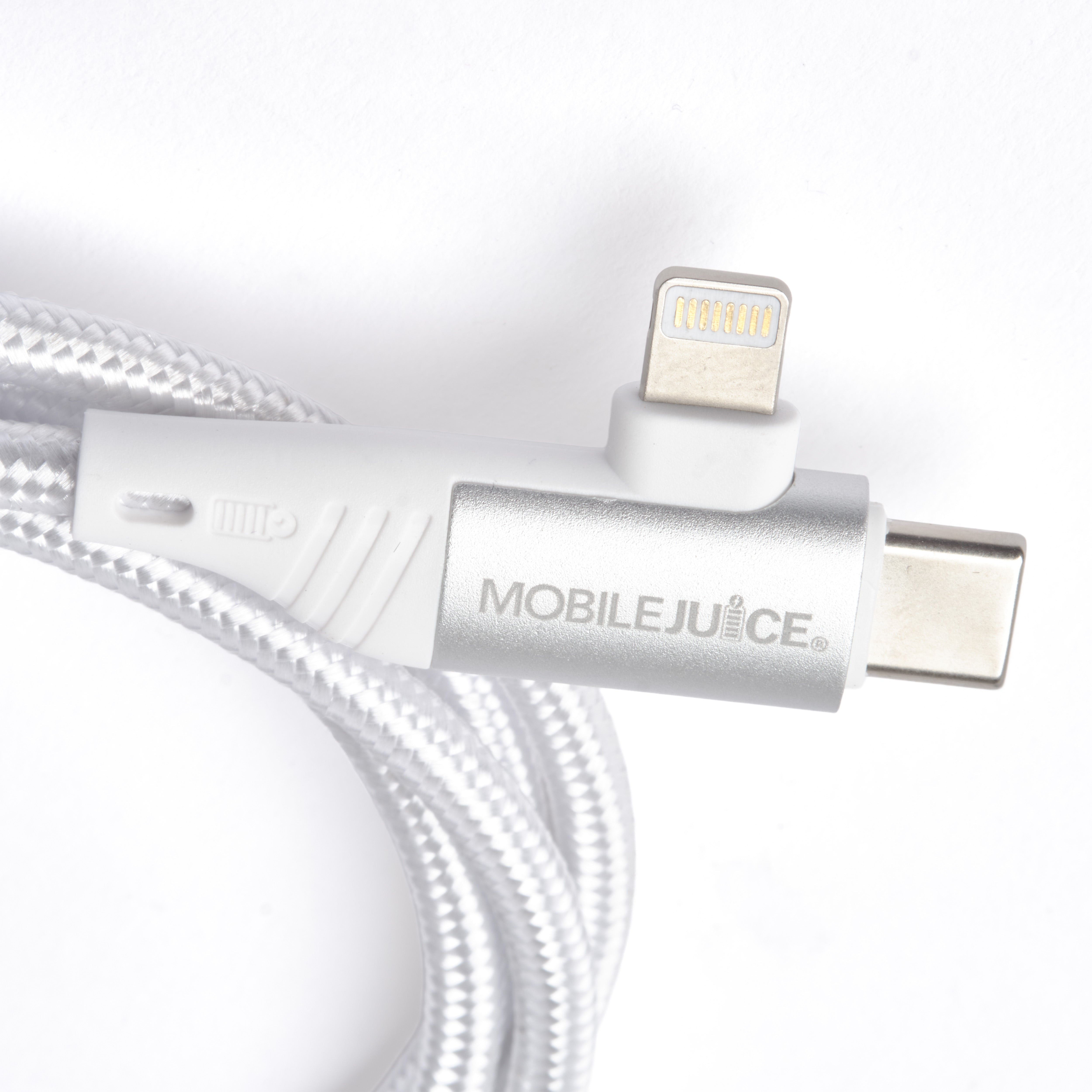 USB C and Lightning charging cable in white